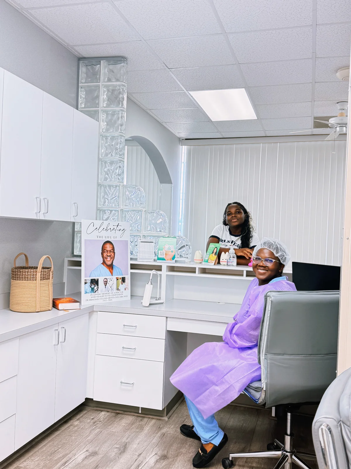 Team members in the front desk area