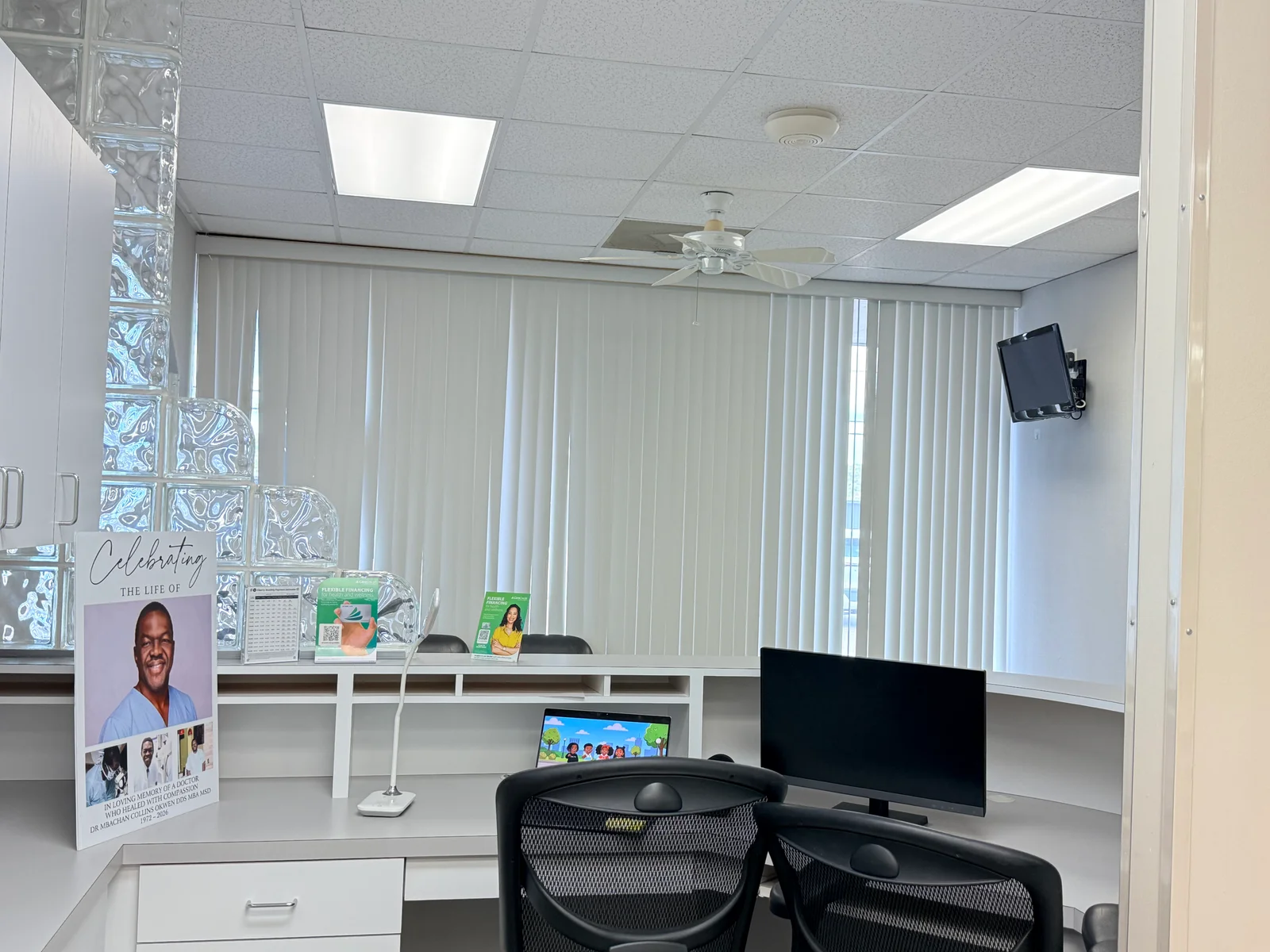Workspace behind the reception desk